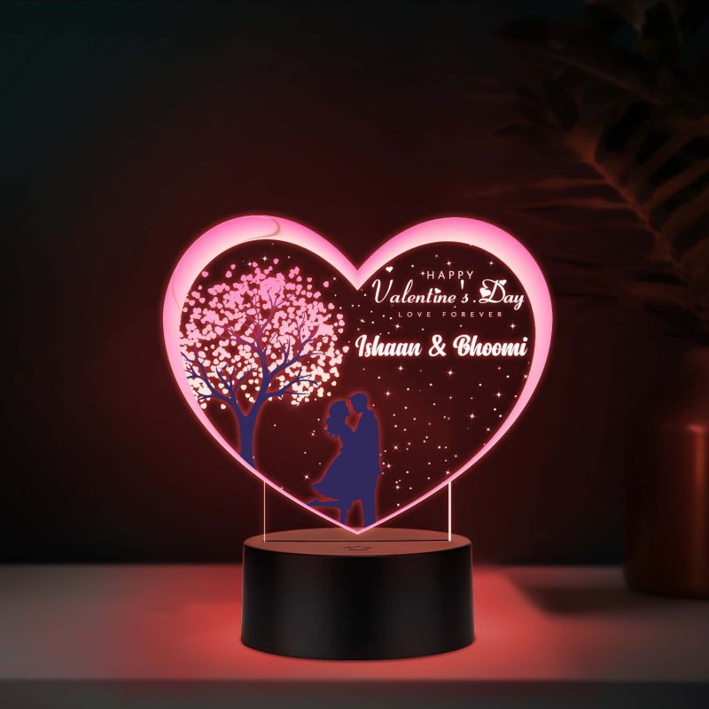 Happy Valentines Day Love Forever Personalized Couple Name LED Night Lamp with Automatic Color Changing Light Valentines Day Gift for Husband Wife Romantic Light